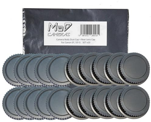 MaD Cameras 10 x SET Body Cap + Rear Lens Cap for Canon EOS EF/EF-S Mount Camera such as 1100D 1200D 1300D 2000D 4000D 250D 850D etc.