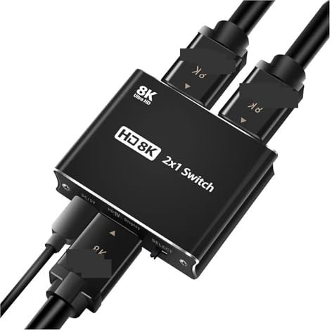 JOJIDE 8K Switch HMI 2.1 Switcher Adapter 4K@120Hz 1080p 8K 2x1 Switch Videokonverter for PS4 PS5 Kamera Laptop PC zu TV or, Fernseher, Monitor, Projektor