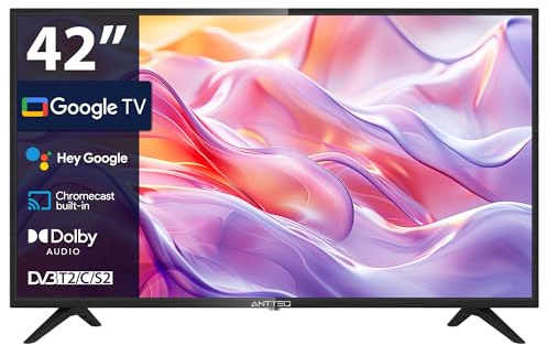 Antteq G42 Smart TV 42 Pollici Full HD Google TV HDR10, Bluetooth 5.1-Compatibile con Cast,Assistente Virtuale e Google Home,Triplo Tuner,Dolby Audio [Classe di efficienza energetica F]
