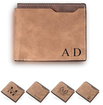 Jovivi Personalisiert Leder Geldbörse mit Namen Initialen Text Gravur Herren Geldbeute Portmonee Personalisierte Geschenke für Männer Papa Ehemann Freund Bruder Vater (Hellbraun)