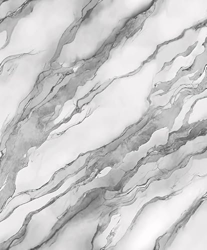 WPE® Heavyweight Vinyl Wallpaper – Breccia Marble Design in Soft Grey with Dark Grey Veins, Textured Washable Wallcovering for Feature Walls, Living Room, Bedroom – Easy to Hang Roll 62506