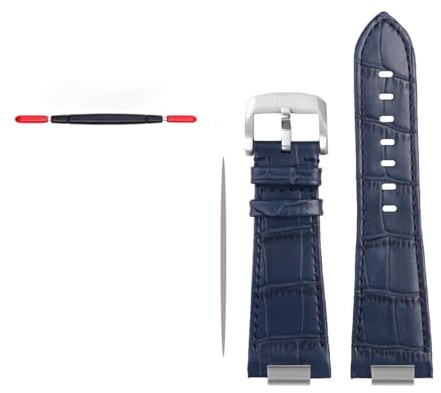 NBCNZCTSAS Lederarmband mit konvexem Ende, passend for Tissot 1853, passend for PRX-Serie, T137.407, T137.410, Herrenarmband, Armband, 26 x 12 mm(A-blue silver clasp)
