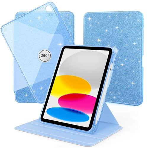 CACOE Rotierende Hülle für iPad (A16) 11/10 Generation 2025 2022 | 360 Grad Drehbare Schutzhülle Acryl, Transparente Stoßfest Grenze, Blaue feine Blitze
