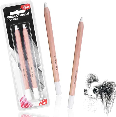 xwnyzw 2 Pcs White Charcoal Pencils for Artists Set, White Pencils for Art Sketch Highlight Pencil for Drawing Sketching, Shading Blending 4mm Core Chalk Pencil for Beginners Artists