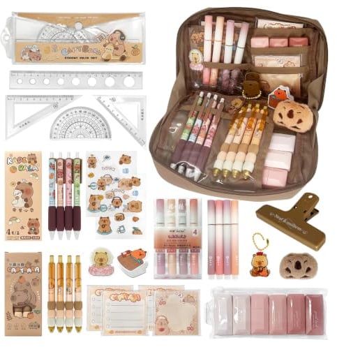 YIBEBE Kit di Forniture Scolastiche Capibara con Astuccio: Capybara Grazioso Set Regalo per Bambini e Scolari - Organizzato per Regali di Ritorno a Scuola Arte per Ufficio Scolastico (Orange)