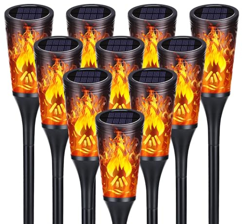 Moxled 10 Stück Solarlampen für Außen - 12 LED Solarleuchten Garten mit Realistischer Flammeneffekt, IP65 Wasserdicht Gartenfackeln Solar für Außen, Hinterhöfe, Gärten, Rasen Beleuchtung