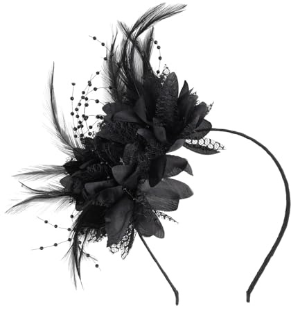 YSDINK Serre-tête bibi tendance pour femme avec plumes, maille et fleurs, accessoires de coiffure pour dames pour mariages, fêtes, thé de jardin, fête d'anniversaire, usage quotidien, Noir , 1