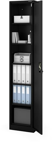 Jan Nowak Aktenschrank Metall abschließbar Büroschrank schmal 220x45x40 cm | Dokumentenschrank Ordnerschrank mit 5 verstellbaren Fachböden je 60 kg, Stahlschrank mit Schloss, Wandmontage möglich