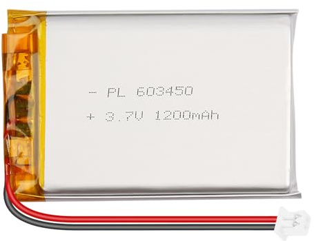 Batterie LiPo 603450, 1S 3,7 V 1200 mAh lithium-polymère avec protection PCM, connecteur Micro JST 1,25 mm 2 broches, pour ESP32 Arduino et projets de bricolage