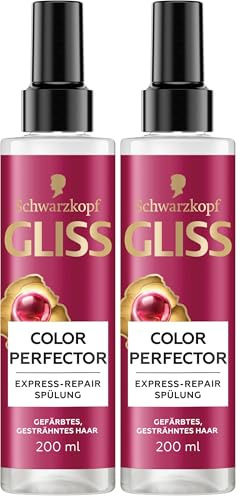 Gliss Express-Repair-Spülung Color Perfector (200 ml), Haarspülung für getöntes, gesträhntes oder gefärbtes Haar, Hitzeschutz bis zu 230 °C (Packung mit 2)