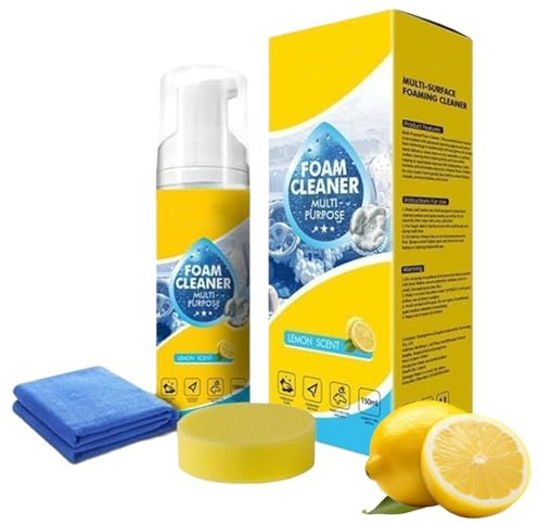 4-In-1 Multi-Enzyme Foam Cleaner 150ml | Multifunktions Schaumreiniger Spray für Auto Innenraum, Polster, Küche & Bad | Allzweckreiniger mit Zitronenduft inkl. Schwammn & Mikrofasertuch