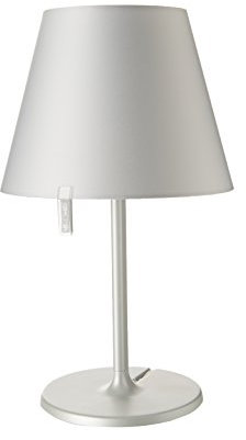 Artemide- Melampo Notte Silber. Hochwertige Nachttischlampe aus lackiertem Aluminium mit Schirm aus Seidensatin. Made in Italy, Silver, Ø 23 H 40 cm