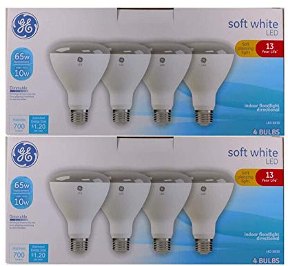 GE LED BR30 Indoor Floodlight Bulb (8 Pack) - Energy Star Certified, Soft White, 10W