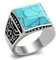 BOBIJOO JEWELRY - Sublime Ring Mann Siegelring-Edelstahl-Türkis-Synthese-Muster Schwarz - 22,6 (13 US), Edelstahl 316