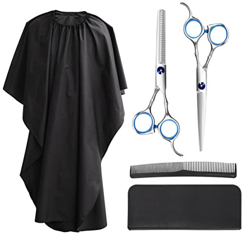 FRCOLOR Haarschere Set, Edelstahl Haarschneide Scheren Haar Effilierschere mit Barber Cape, friseurschere set haarschere für Männer Frauen Kinder