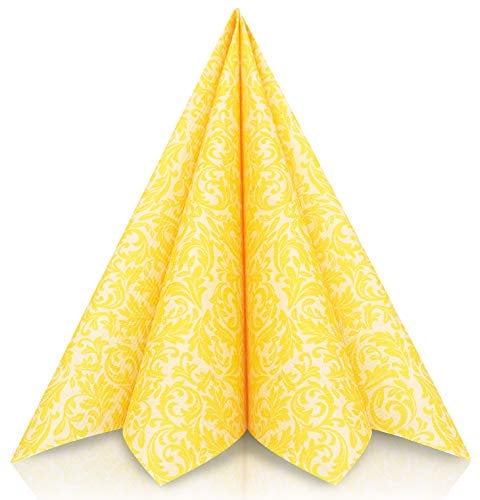 GRUBly® Servietten GELB, Stoffähnlich [50 Stück], Hochwertige gelbe Servietten, Tischdekoration für Hochzeit, Geburtstag, Feiern, Sommer, Frühling, Ostern, 40x40cm, AIRLAID QUALITÄT