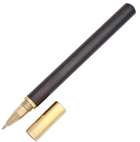 Gullor Handcrafted Brass Wood Rollerball Pen, Signature Liguid Ink Roller Pen for Office Business Gift Pen, Black Wood