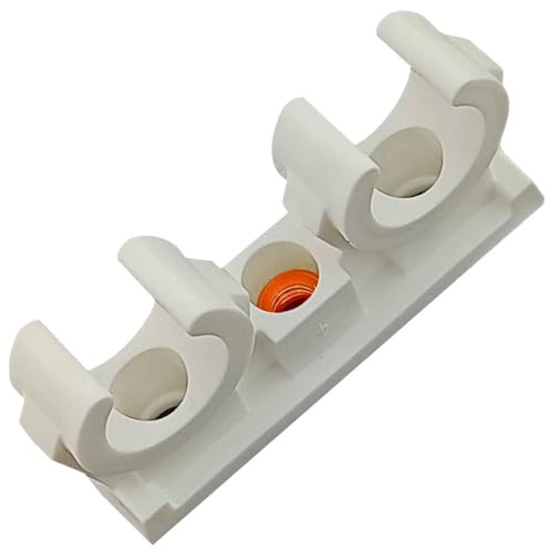 MegaHaustechnik 50 Stück Doppel-Rohrclips aus Kunststoff für Rohr-Außendurchmesser 18mm, mit Messingbuchse Innengewinde M6 IG für Ansatzschraube, Halterung Befestigung Schellen weiß