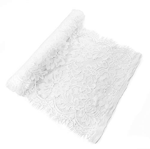 Oblique Unique® Tischläufer mit Spitze und Blumen Weiß 28x300cm Tischdeko für Weihnachten Hochzeit Geburtstag Party Deko