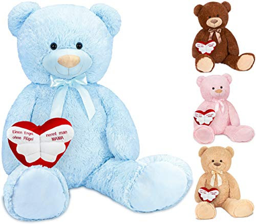 BRUBAKER XXL Teddybär 100 cm Hellblau mit einem Einen Engel ohne Flügel nennt Man Mama Herz Stofftier Plüschtier Kuscheltier