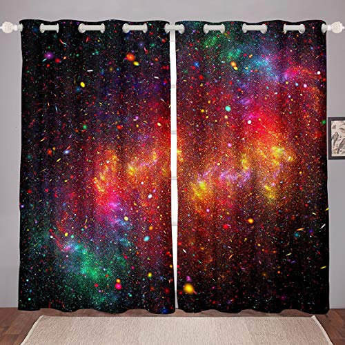 Tbrand Regenbogen Galaxie Vorhänge Bunter Weltraum Fenstervorhang 137x117cm für Kinder Jungen Mädchen Universum Sternenbetten Blickdichte Vorhänge Nebel Raumdekoration