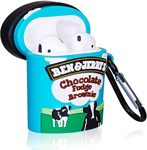 3D Ben & Jerry's AirPods Gen 1 & 2 Ice Cream Soft Silicone Food Case Cover for Apple Air Pods Kids Girls Women Funny Protective Shockproof Unique [Supports Wireless Charging] with Keychain