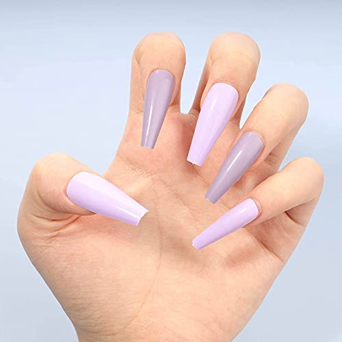 Yheakne Extra Long Coffin Press on Nails Glossy Ballerina Rainbow Fake Nails Jump Colorful Press Nails Art Fashion Full Cover Acrylic Artificial False Nails Tips for Women and Girls 100Pcs(Style F)