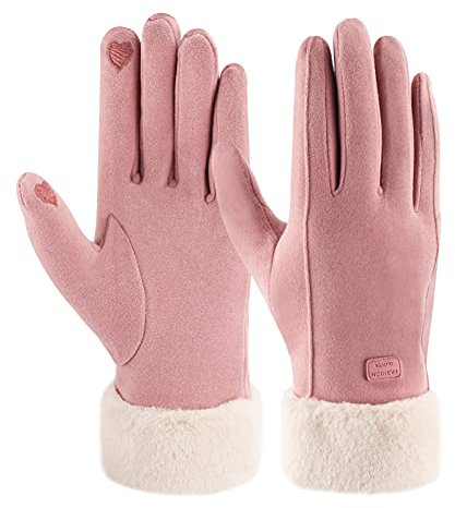 ZASFOU Damen Winter Warm Touchscreen Handschuhe mit Fleece Gefütterte Strick winterhandschuhe für Kaltes Wetter,Rosa,M