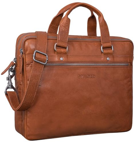 STILORD 'Brayson' Businesstasche 15 Zoll Leder Laptoptasche Aktentasche zum Umhängen Trolley Aufsteckbar Echtes Vintage Leder, Farbe:maraska - braun
