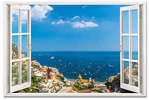 Advertising & Displays Werbecenter Berlin Leinwandbild mit Fensterblick Amalfiküste 90x60cm-Keilrahmen mit Druck-XXL Wandbild