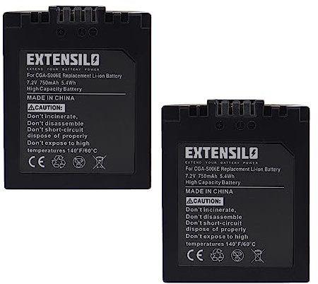 EXTENSILO 2X Batteries Compatible avec Panasonic Lumix DMC-FZ18, DMC-FZ28, DMC-FZ30 Appareil Photo, Reflex numérique (750mAh, 7,2V, Li-ION)