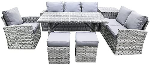 Ondis24 Gartenmöbel Set Hollywood, Sitzgruppe für 8 Personen, Gartenset mit Tisch Schirm Sitzkissen, Balkonmöbel Essgruppe Garten, Lounge Sitzgarnitur