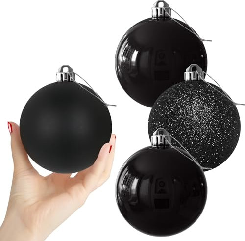 Schwarze 10,2 cm große Weihnachtskugeln – Weihnachtsbaumschmuck Ornamente bruchsichere hängende Kugeln für Weihnachtsbaum Urlaub Kranz Girlande Dekor Set mit 4 Stück
