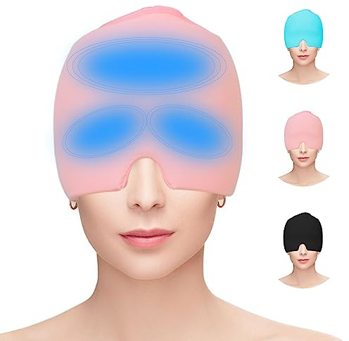 Hoseay Migräne Maske Gel Migräne Mütze Wiederverwendbare Migraine Relief Cap Kühlende Kopfschmerzen Maske Migräne Kühlmaske for Relief Headache Schlafmaske Augenmaske, Rosa