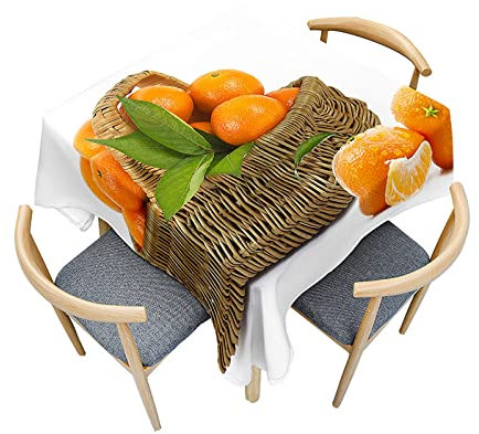 Morbuy Tischdecke Abwaschbar Quadratisch, 3D Mandarine Muster Wasserdicht Tischdecken Küchentischdecke Fleckschutz Abwischbar Tischtuch für Restaurant Garten Party (180x180cm,Korb aus Bambus)