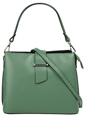 Cluty Handtasche Echt Leder Damen | Made in Italy, Tragetasche, Umhängetasche, Abendtasche aus Leder grün | 021791