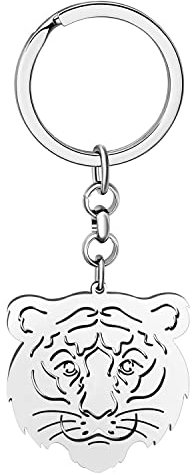 LONYOO Porte Clés Tigre en Acier Inoxydable Animaux Sauvages Bijoux Cadeaux Femmes Filles Clé de Voiture Portefeuille (Plaqué Argent Tête Tigre)