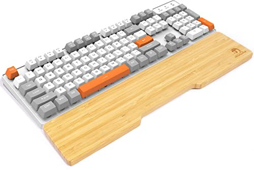 MAMBASNAKE Bamboo Wrist Rest for 104-key Full Size Keyboard,Class A 100% Pure Bamboo,Ergonomic Keyboard Palm Rest,Solid Wooden Feel Wrist Pad with Anti-Slip Rubber Feet,Durable,Pain Relief,Easy Typing