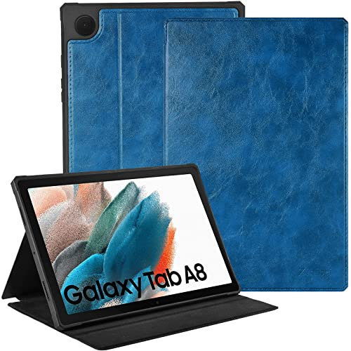 Zinibri Custodia Cover Compatible con Samsung Galaxy Tab A8 Tablet 10,5 Pollici 2021 2022 SM-X200/SM-X205/SM-X207 Pelle PU Protettiva Multi Angoli Supporto Case Auto Sveglia/Sonno,Lago Blu