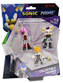 BANDAI Sonic Prime Collectable Figures 3 Pack Set - 3 Sonic The Hedgehog Models Based On Netflix TV Show