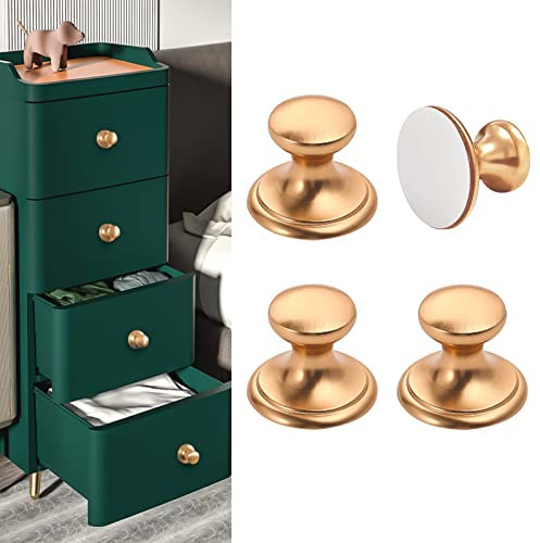 Elistonie 4 pomos autoadhesivos dorados para cajón, de aluminio, sin taladrar, para armarios, espejos, para pegar en armarios, frigoríficos, cómodas, (dorado, 37 mm)