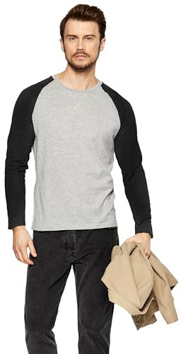 BRAVE SOUL Mens Casual Tee Long Sleeve Top T-Shirt Charcoal Grey