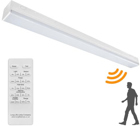 Long Life Lamp Company 40W LED Microwave Sensor Ceiling Batten Light Fitting 4 feet Remote Control Dimmable 6500k MSBL40