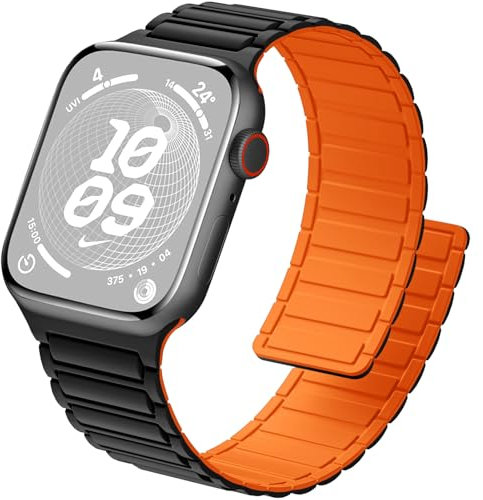 ALFARAY Magnetbänder Kompatibel mit Apple Watch Armband 42mm 41mm 40mm 38mm, Starke Silikon Magnetische Sport Armbänder für Apple Watch Ultra 2 Ultra Series 10 9 8 7 SE 6 5 4 3 2 1, Schwarz/Orange
