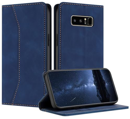 Mo-Beauty Hülle Kompatibel mit Samsung Galaxy Note 8, Handyhülle Samsung Note 8, Galaxy Note 8 Hülle, PU Leder Flip Klappbare Schutzhülle Magnet Ledertasche Klapphülle für Samsung Note 8(Blau)