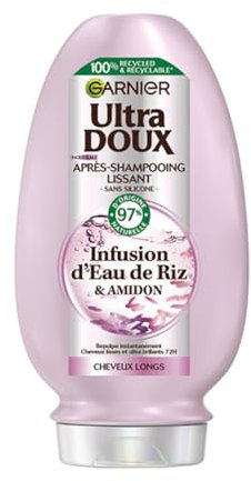 Garnier Ultra Doux - Après-Shampooing Lissant Douceur & Brillance à l'Infusion d'Eau de Riz - Cheveux Rebelles et Indisciplinés - 200 ml
