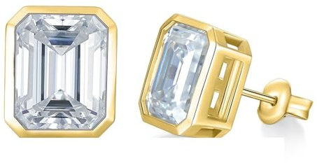 AMDXD Damen Silber Ohrstecker, Klassiker Ohrstecker 925er Silber mit Rechteck Moissanit 8ct 8x10mm, Damenohrringe Hängend