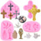 RFGHAC Taufe Kuchen Dekorationen Kreuz Kuchenform Kreuzform Kommunion Taube Silikonform Betende Hand Fondantform für Taufe Party Kuchen Dekorieren Cupcake Süßigkeiten Schokolade Gummipaste 4 Stück
