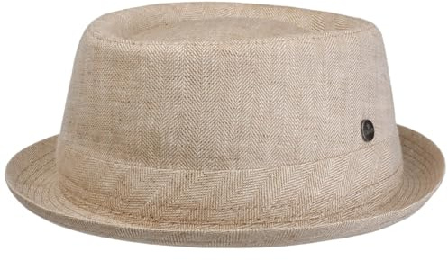 LIERYS Uni Structure Pork Pie Leinenhut Unifarbener Hut Klassische Form Fischgrätmuster Garniturband Made in Italy Herren Frühjahr/Sommer Hellbeige L (58-59 cm)