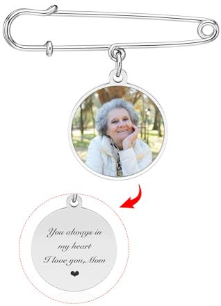 PiercingJak Bouquet de Mariage Personnalisé Photo Texte Nom Broche Épingle Photo Pin Breloque Médaillon Charme Pendentif Acier Inoxydable Cadeau Marié Mariée Costume Bijoux Femme Homme (Argent)